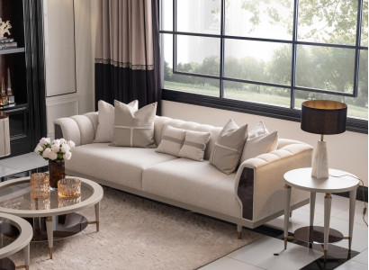 Three-seater sofa 3-seater coffee tables beige fabric sofa set 3-piece suite